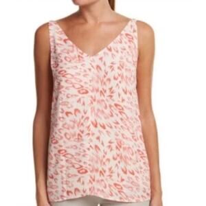 Cabi Flirty Cami Animal Print Coral Pink Sleeveless Top Blouse‎ V-Neck, Size XS